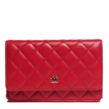 Chanel Lambskin Quilted Wallet On Chain WOC Red 1 of 9