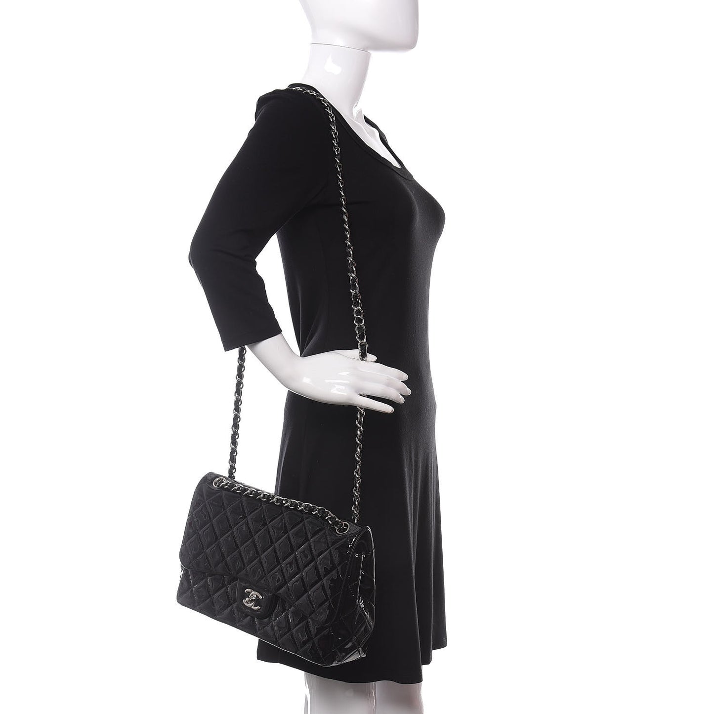 Patent Quilted Jumbo Double Flap Black