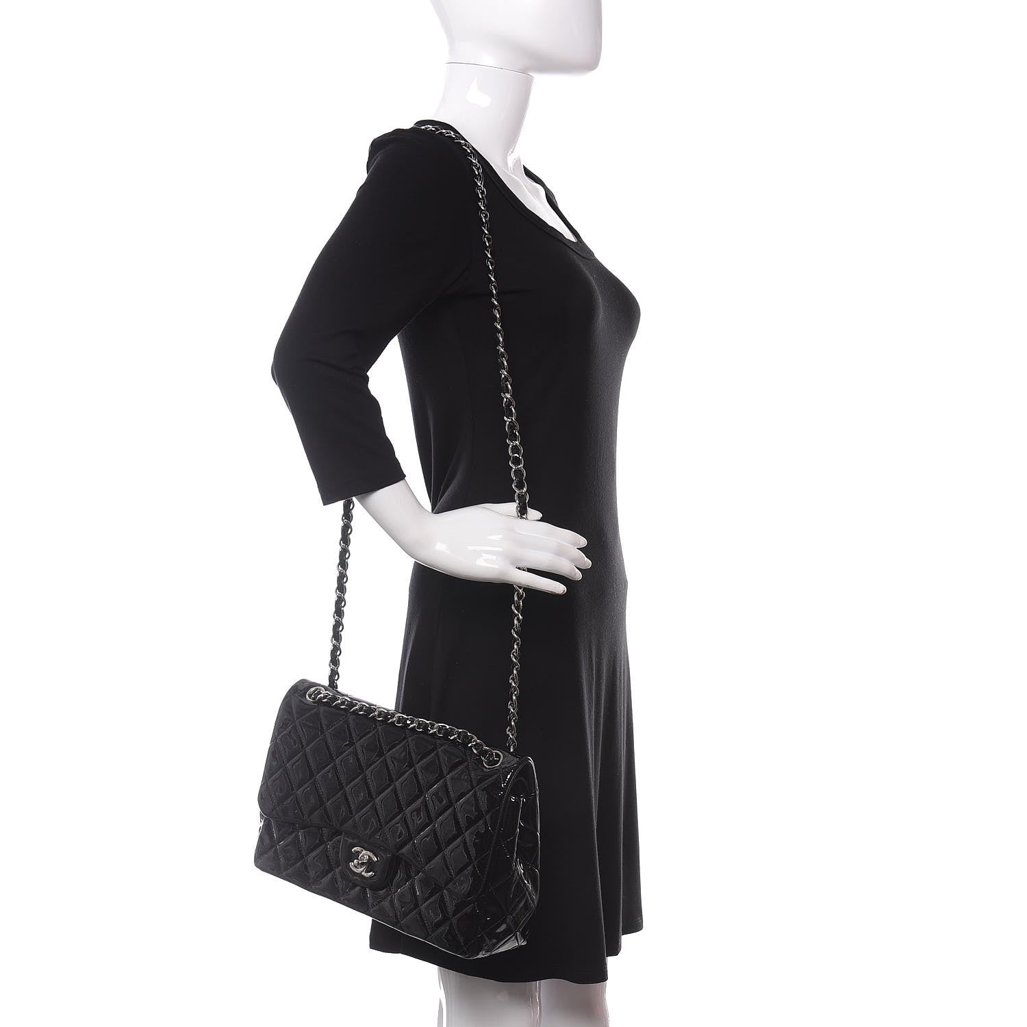 Chanel Patent Quilted Jumbo Double Flap Black 2 of 9