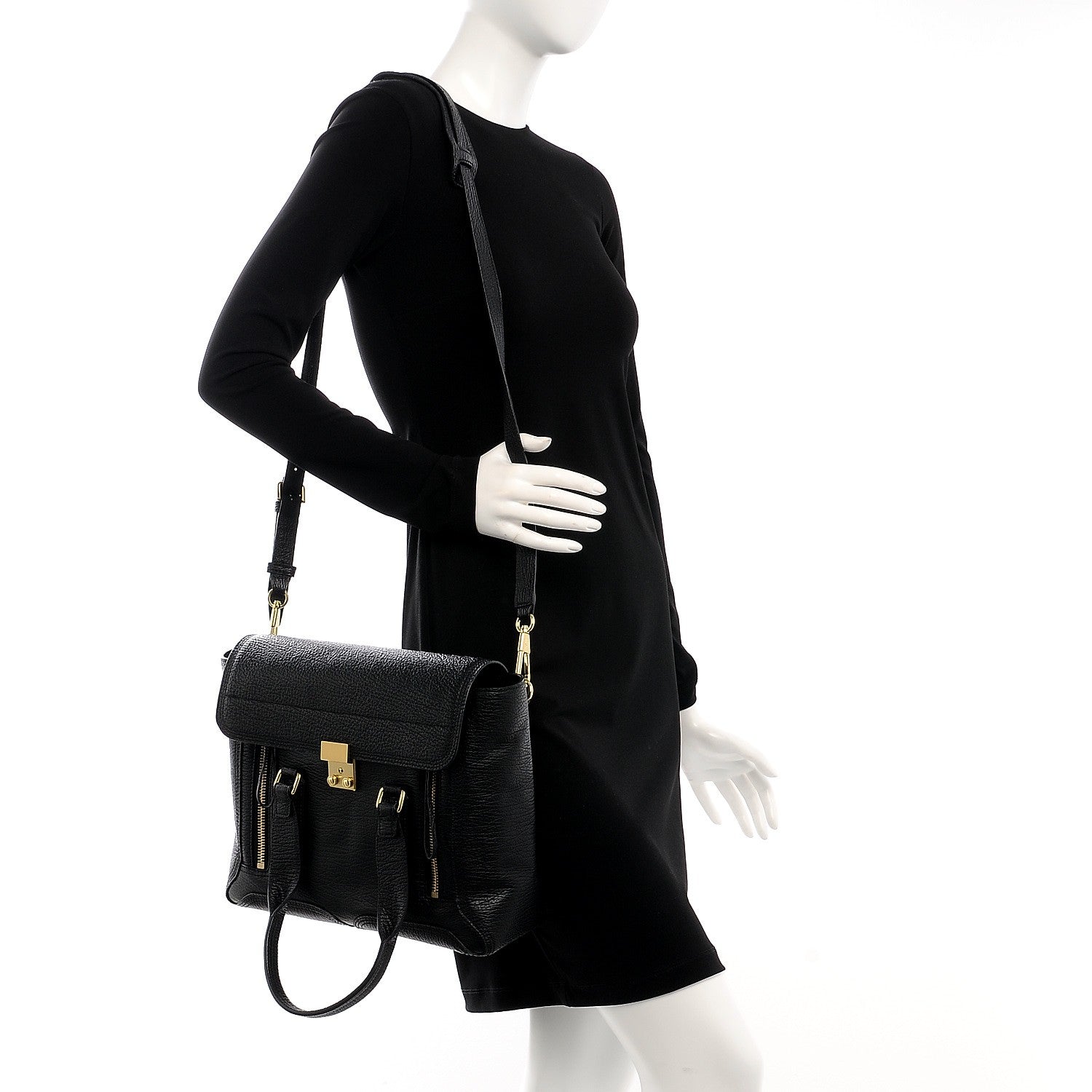 3.1 Phillip Lim 3.1 Textured Calfskin Medium Pashli Satchel Black 3 of 8
