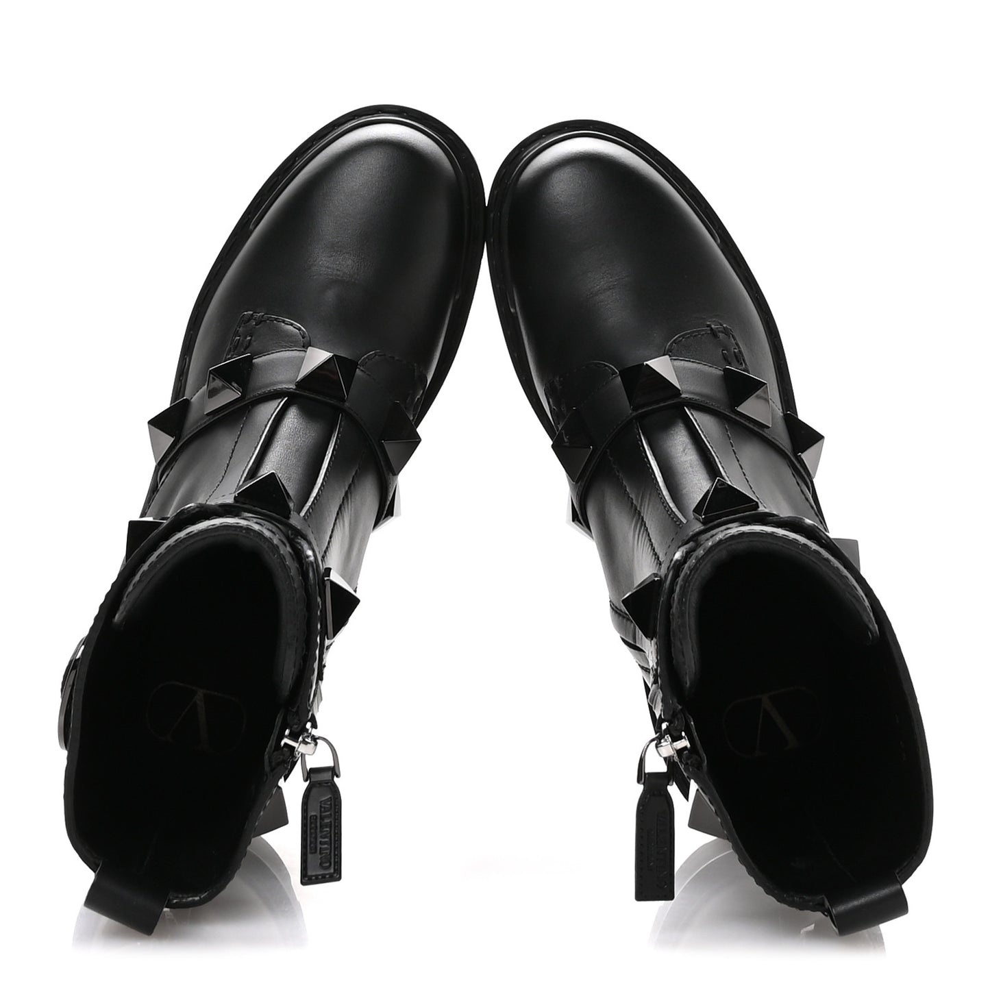 Calfskin Tonal Roman Stud Combat Boots 36 Black