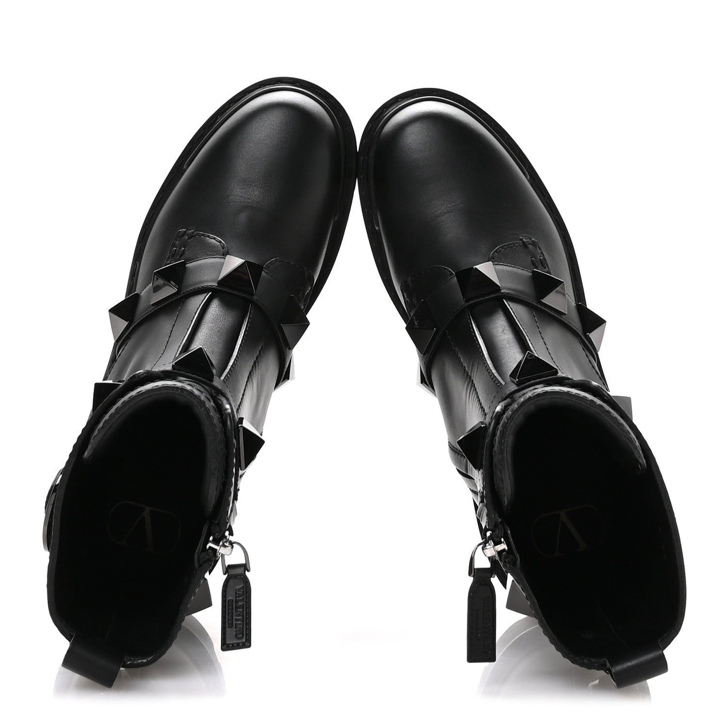 Valentino Garavani Calfskin Tonal Roman Stud Combat Boots 36 Black 2 of 9