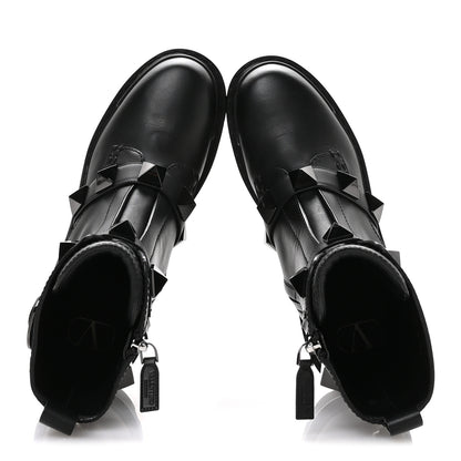 Valentino Garavani Calfskin Tonal Roman Stud Combat Boots 36 Black 2 of 9