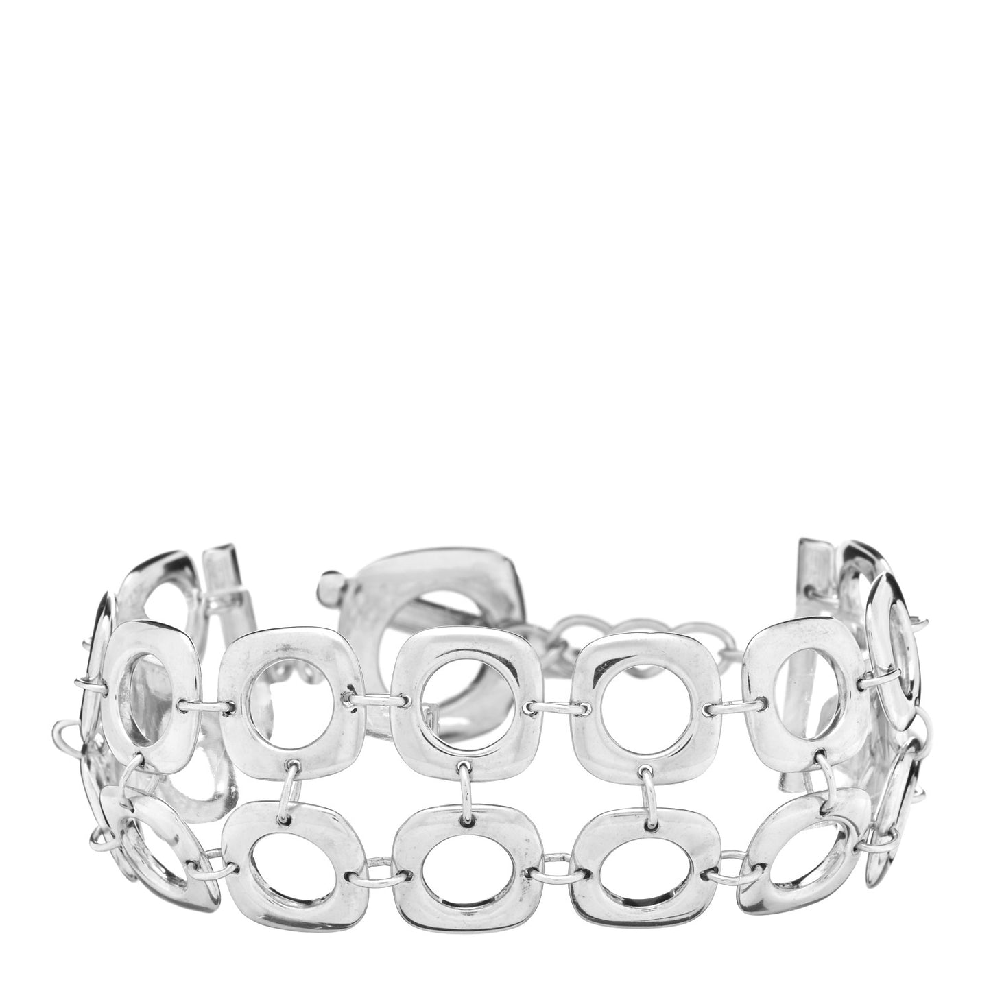 Sterling Silver Double Cushion Square Link Toggle Bracelet