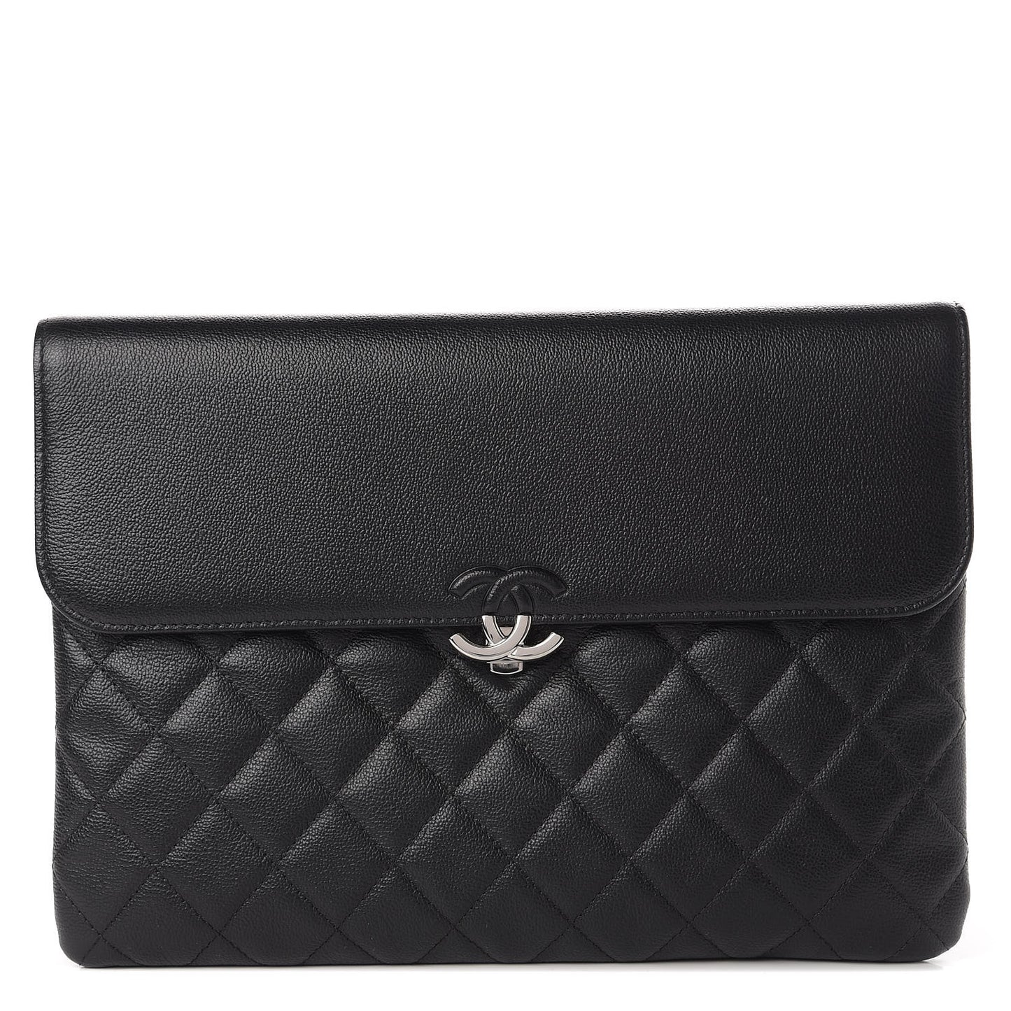Grained Calfskin Quilted CC Box Pouch Black
