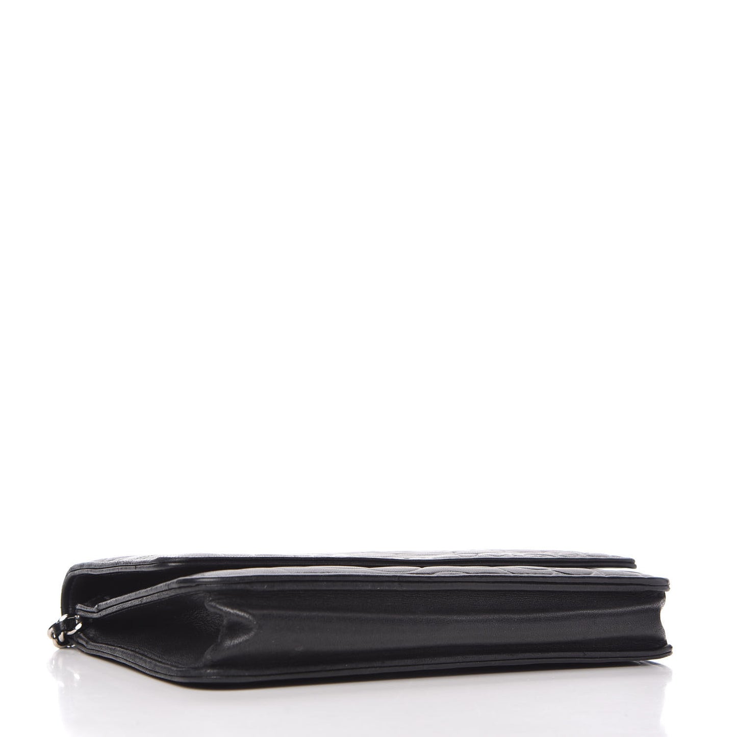 Lambskin Camellia Embossed Wallet on Chain WOC Black