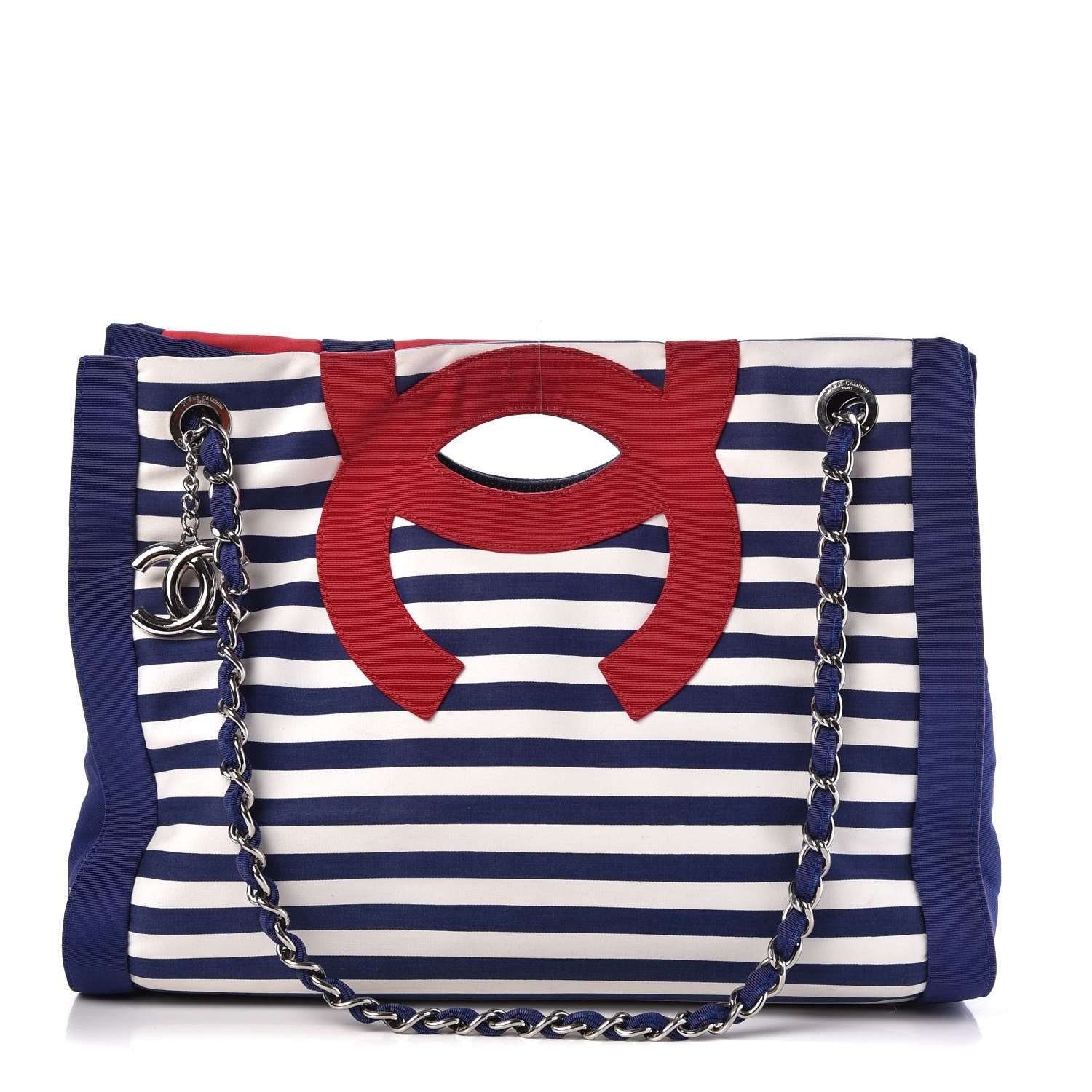 Chanel Striped Canvas CC Shopping Tote Blue Red White 1 of 7