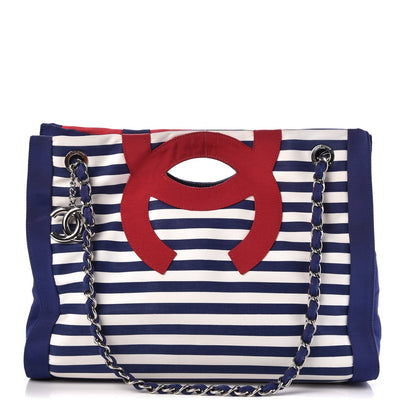 Chanel Striped Canvas CC Shopping Tote Blue Red White 1 of 7