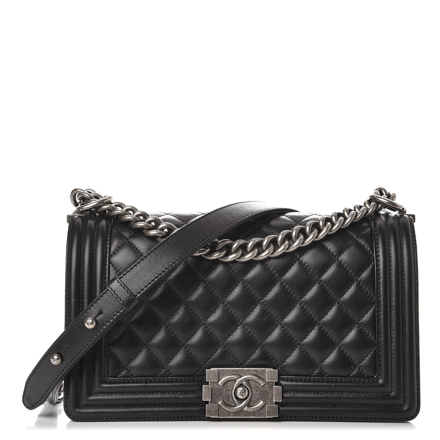 Lambskin Quilted Medium Boy Flap Black