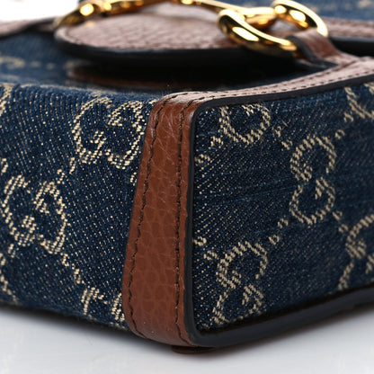Gucci New Denim GG Monogram Dollar Calfskin Mini Horsebit 1955 Crossbody Bag Blue Tea Cuir Epilog 10 of 10