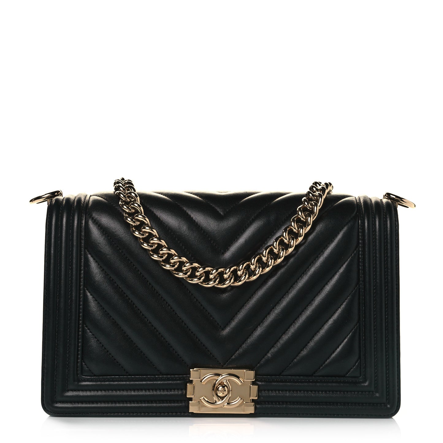 Lambskin Chevron Quilted New Medium Boy Flap Black
