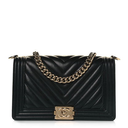 Chanel Lambskin Chevron Quilted New Medium Boy Flap Black 1 of 8