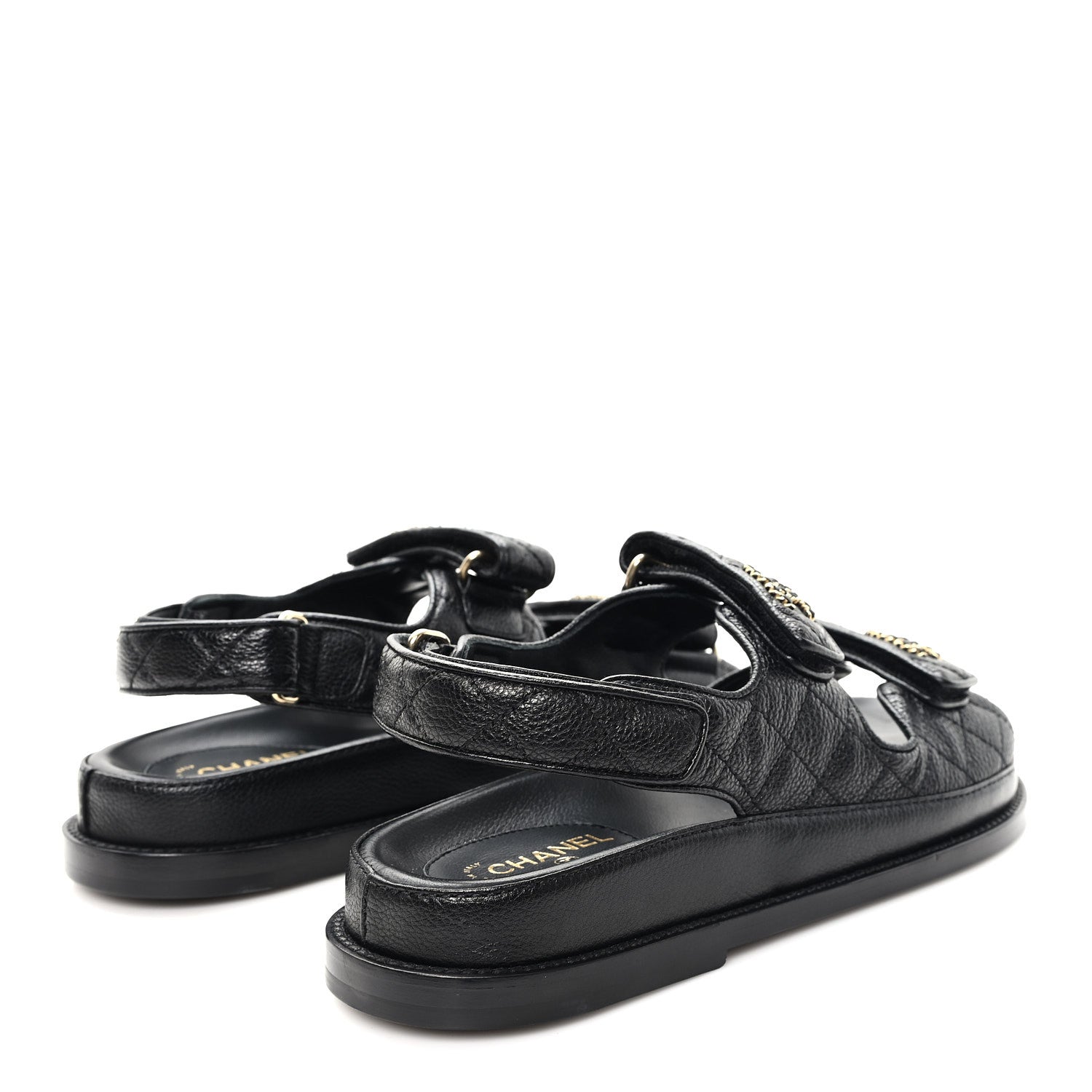 Chanel Grained Calfskin Velcro Dad Sandals 36.5 Black 5 of 10