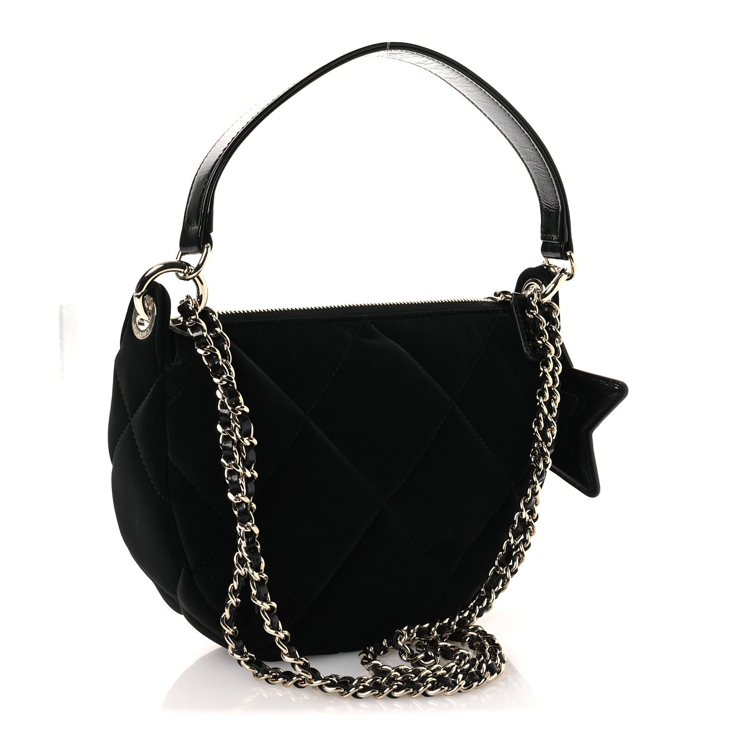 Chanel Velvet Effect Nylon Shiny Crumpled Calfskin Coco Neige Quilted Clutch With Chain Black 4 of 15