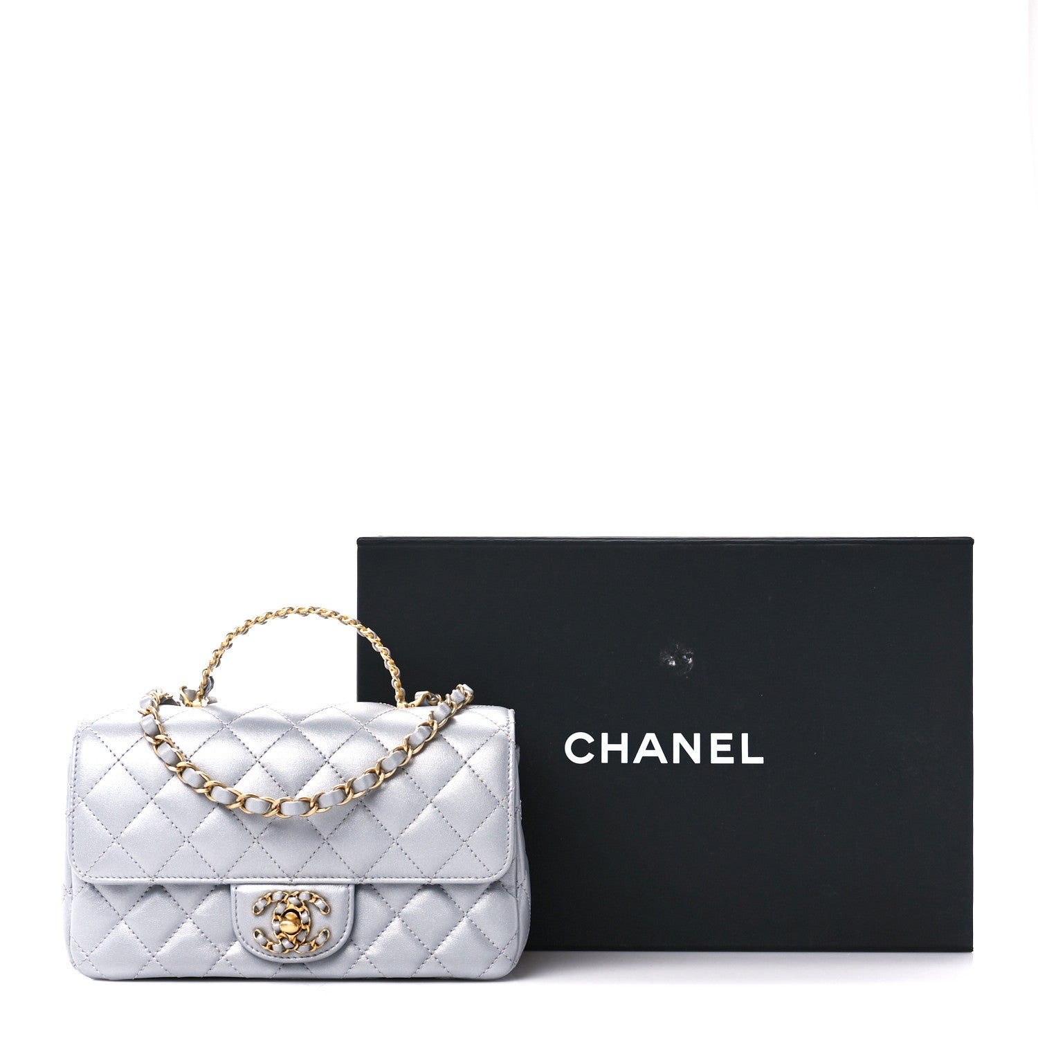 Chanel Metallic Lambskin Quilted Mini Strass On Top Flap Silvery 12 of 12