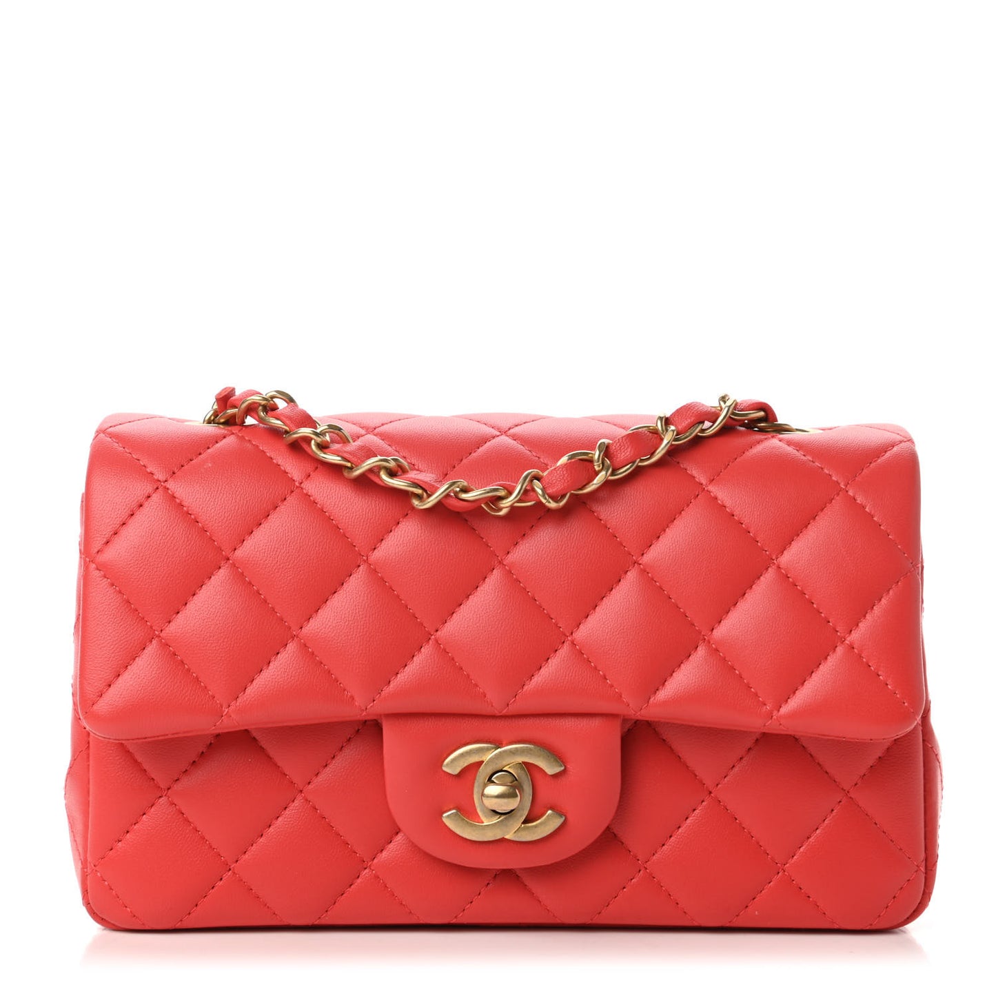 Lambskin Quilted Mini Rectangular Flap Red