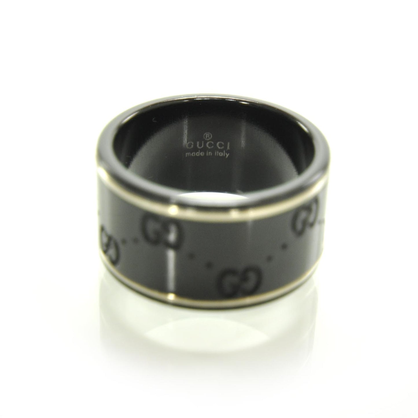 Black Synthetic Corundum 18K White Gold 12mm Icon Band Ring 21 9