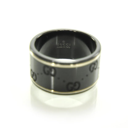 Gucci Black Synthetic Corundum 18K White Gold 12mm Icon Band Ring 21 9 5 of 7