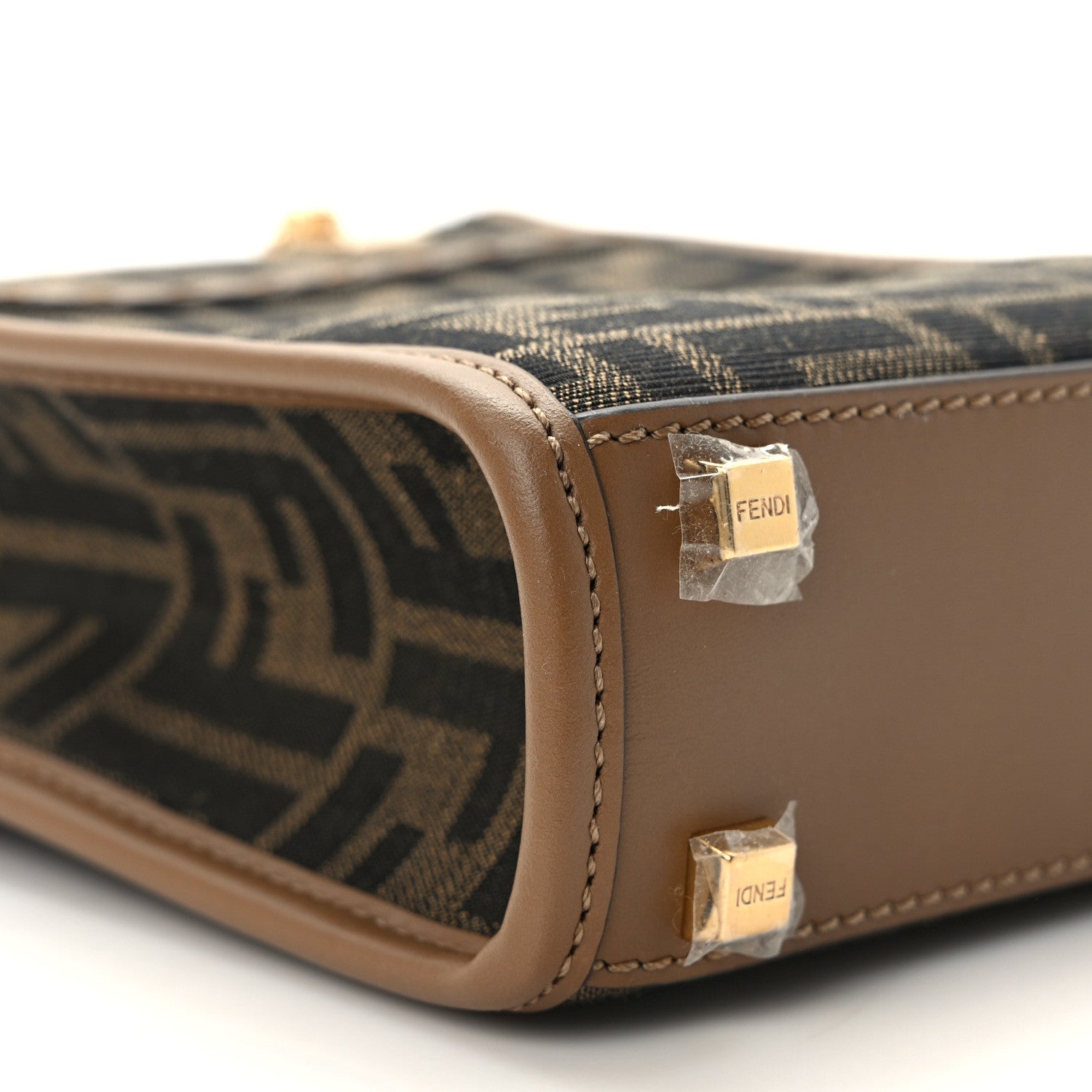 Fendi Fabric Jacquard Vitello King Plexiglass FF 1974 Mini Fendi Sunshine Shopper Tote Tobacco Moro Sand 9 of 10