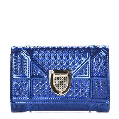Christian Dior Metallic Patent Micro-Cannage Diorama Elancee Wallet Mirror Blue 1 of 9