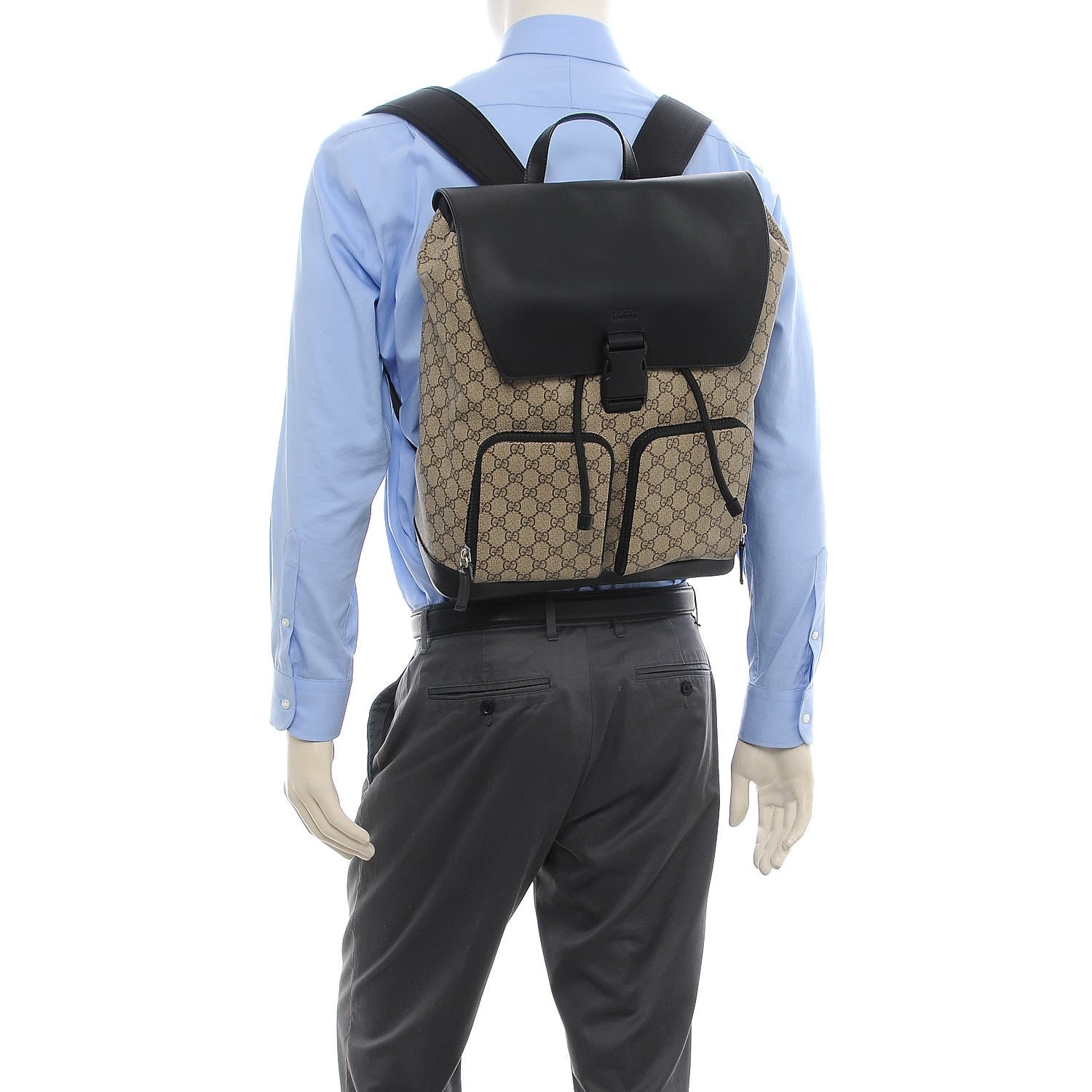 Gucci GG Supreme Monogram Single Buckle Backpack Beige Black 2 of 7