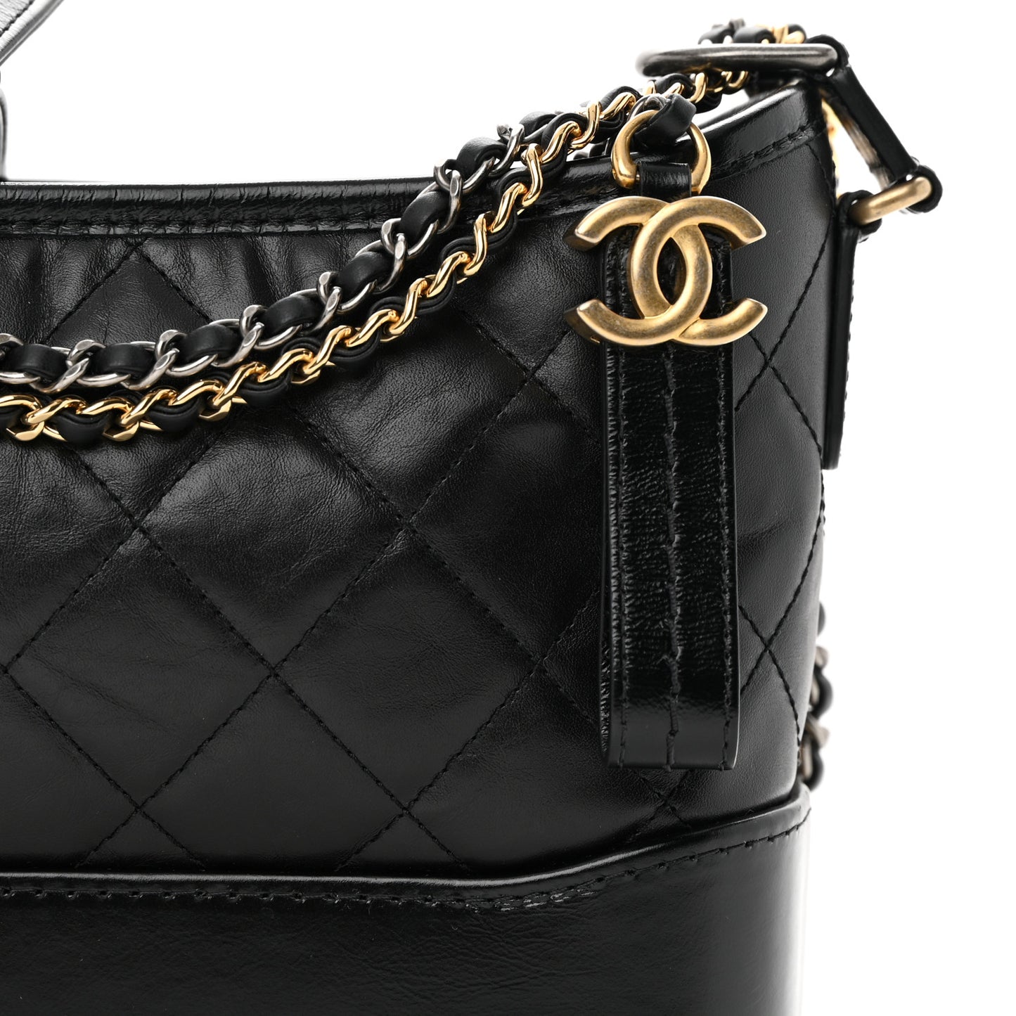 Aged Calfskin Quilted Small Gabrielle Hobo Black