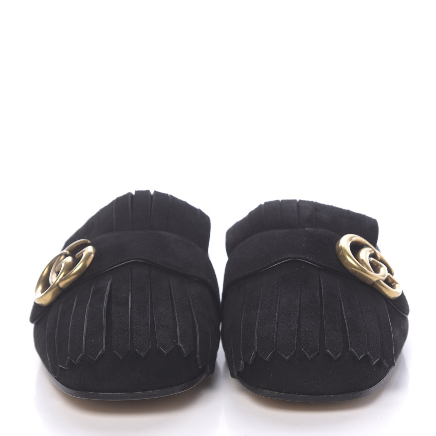 Gucci Kid Scamosciato GG Marmont Fringe Slippers 39 Black 2 of 8