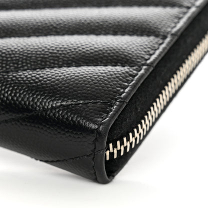 Saint Laurent Grain De Poudre Matelasse Chevron Monogram Zip Around Wallet Black 8 of 8