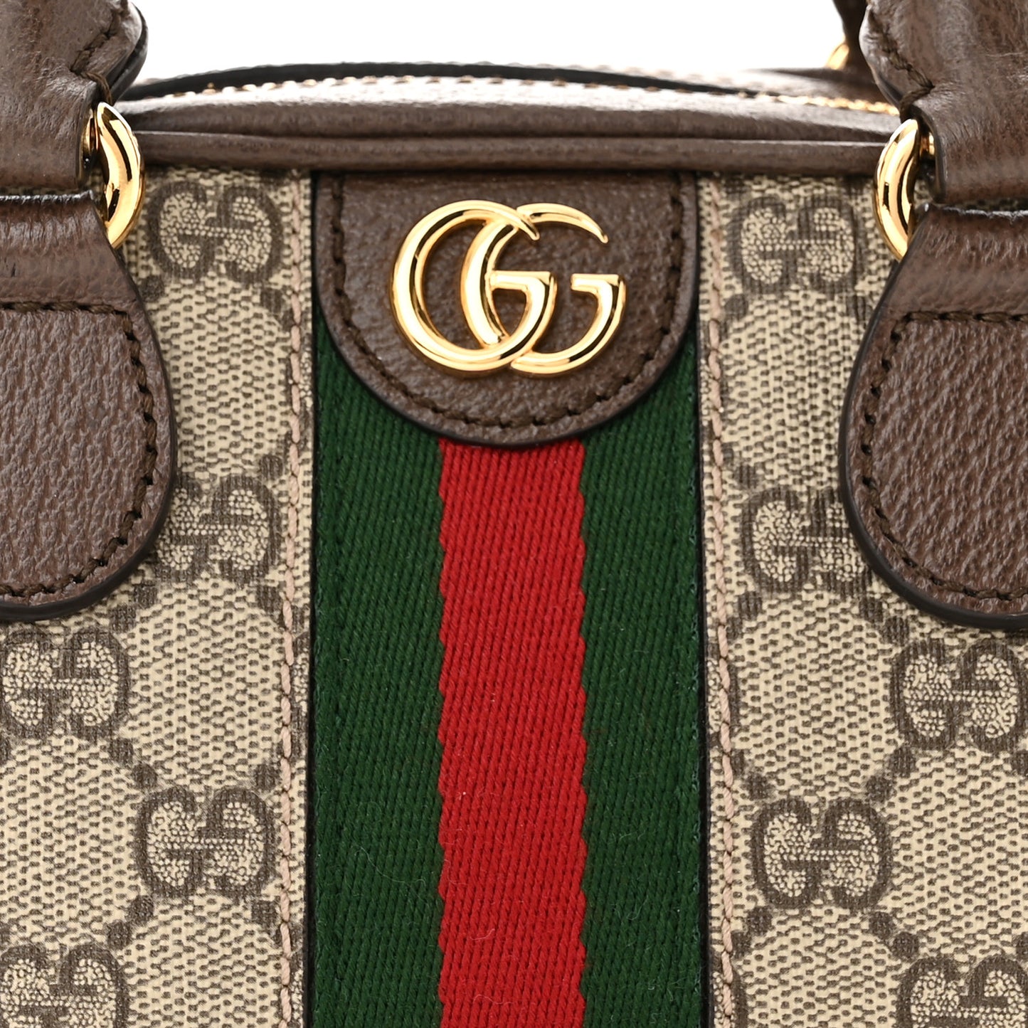 GG Supreme Monogram Textured Dollar Calfskin Web Mini Ophidia Top Handle Bowler Bag Beige Ebony New Acero