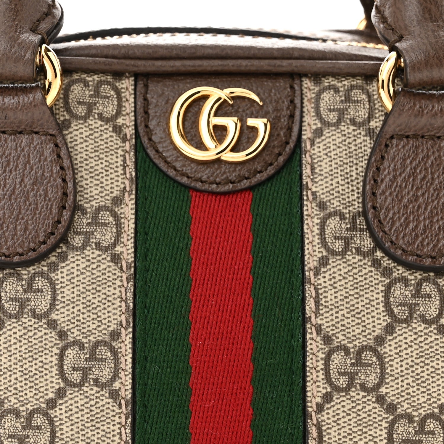 Gucci GG Supreme Monogram Textured Dollar Calfskin Web Mini Ophidia Top Handle Bowler Bag Beige Ebony New Acero 8 of 14