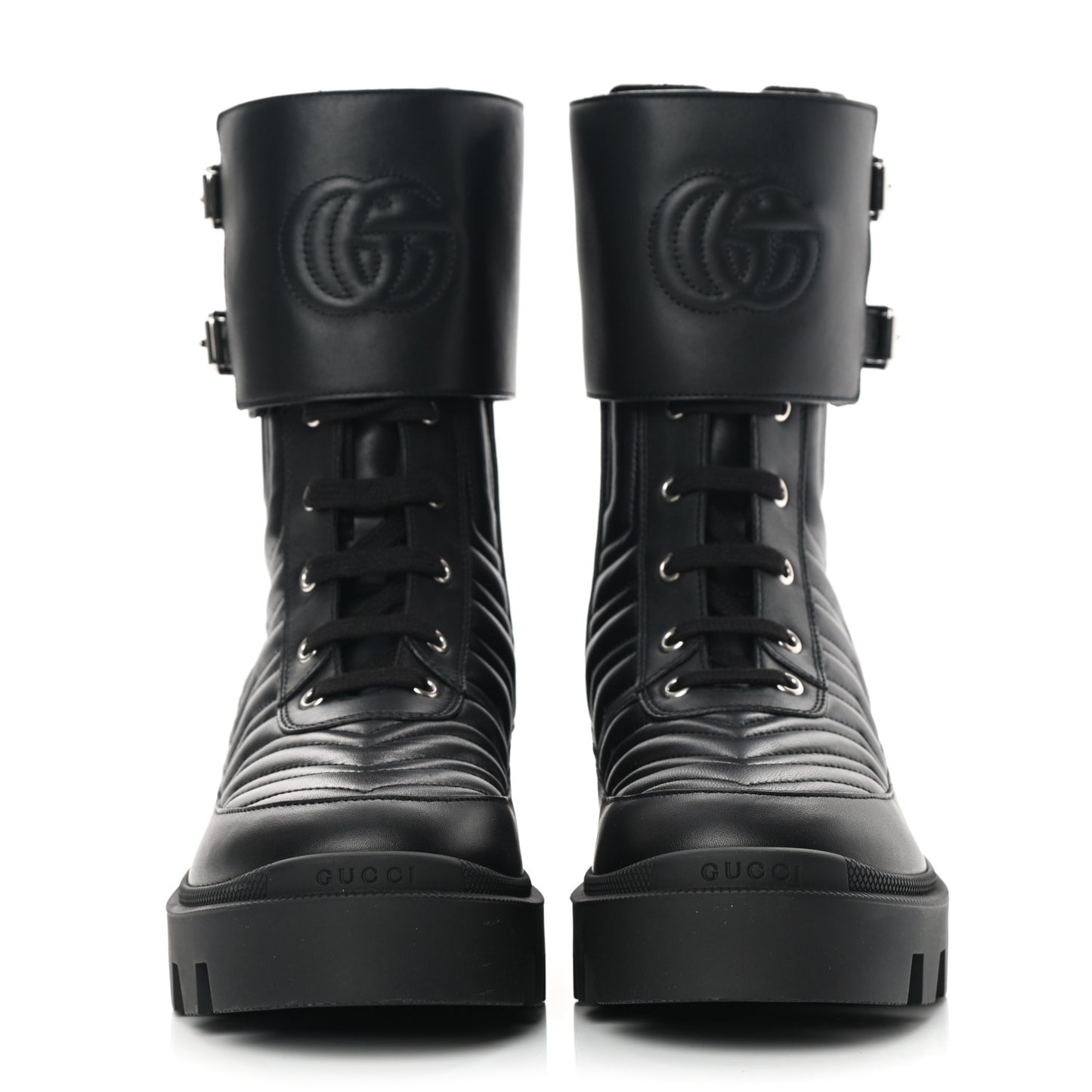 Nappa Frances GG Matelasse Platform Combat Boots 40.5 Black