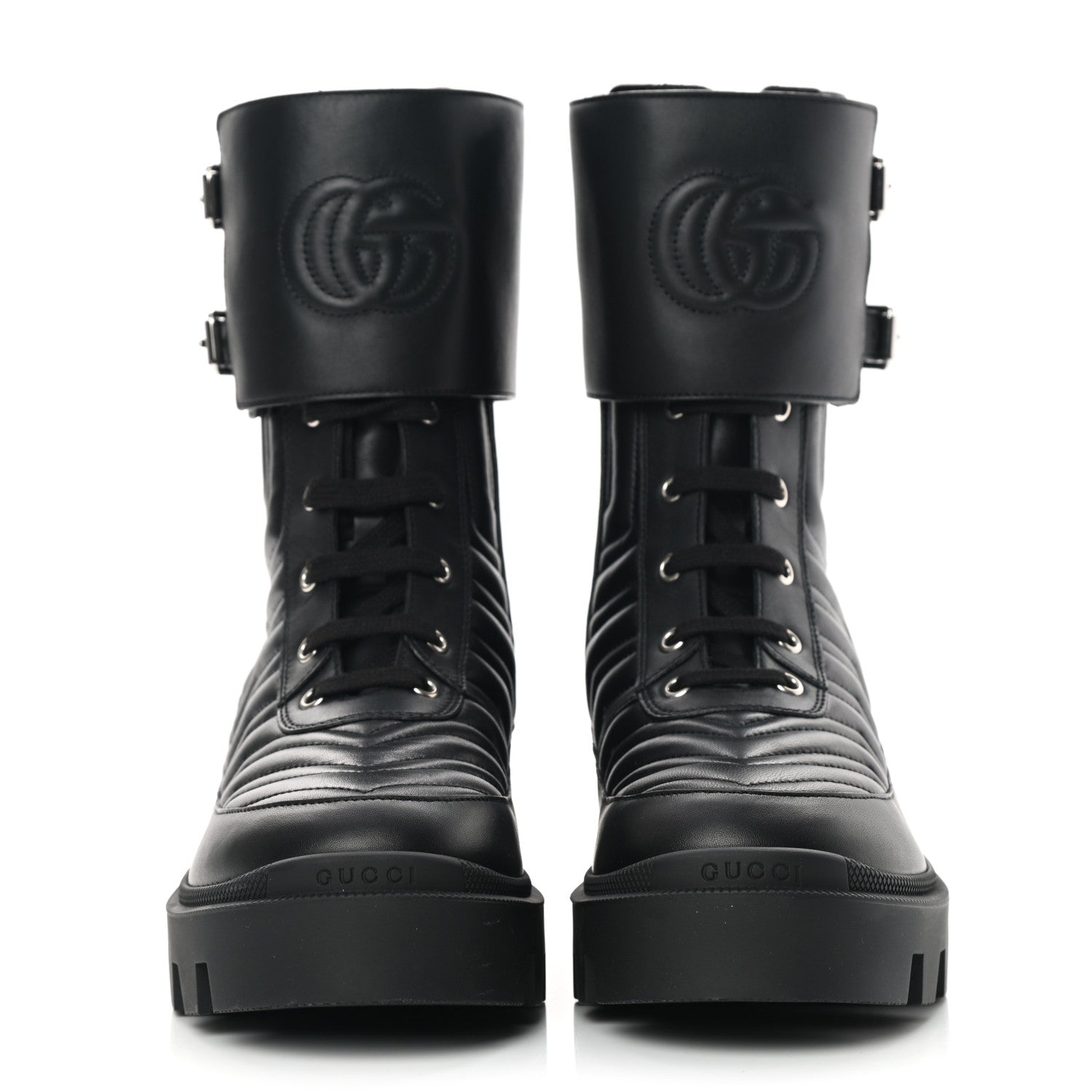 Gucci Nappa Frances GG Matelasse Platform Combat Boots 40.5 Black 2 of 8