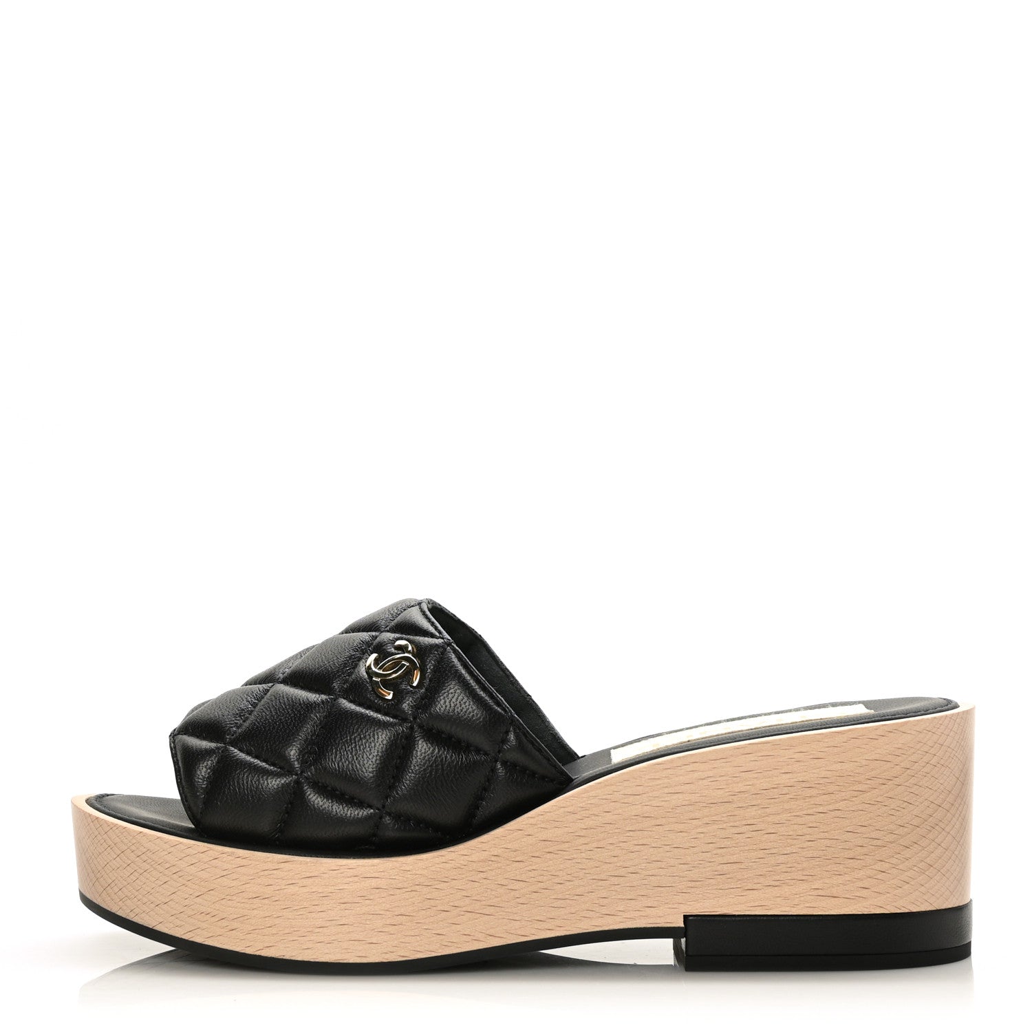 Chanel Lambskin Quilted CC Slip On Platform Sandals 39 Black 1 of 7