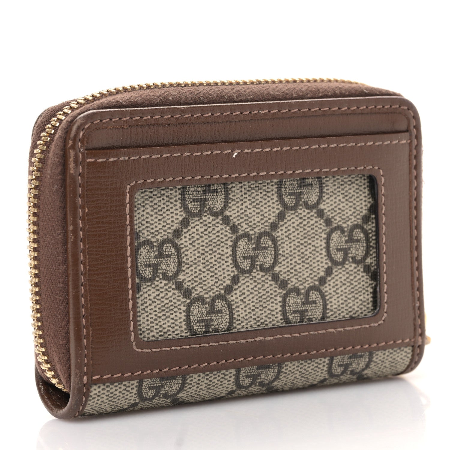 Gucci GG Supreme Monogram Azalea Calfskin Horsebit 1955 Zip Around ID Card Case Wallet Beige Ebony Brown Sugar 3 of 8