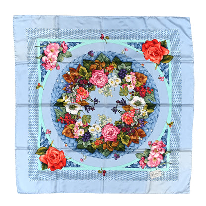 Gucci Silk Twill Floral Basket Square Scarf Blue Multicolor 1 of 14