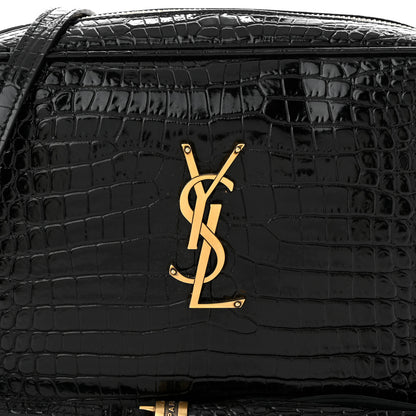 Saint Laurent Patent Calfskin Crocodile Embossed Monogram Lou Camera Bag Black 8 of 11