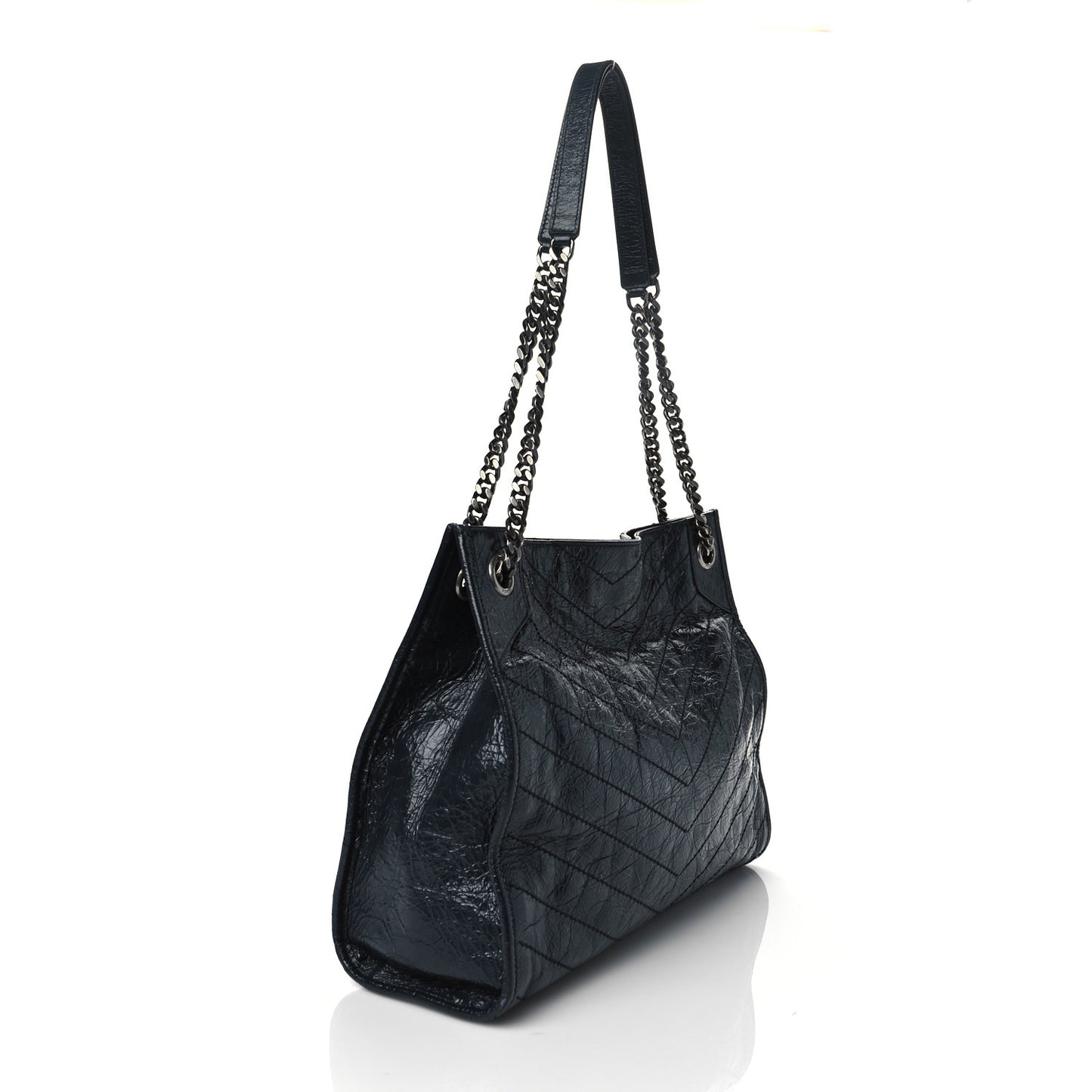 Crinkled Calfskin Matelasse Monogram Medium Niki Shopper Tote Deep Marine