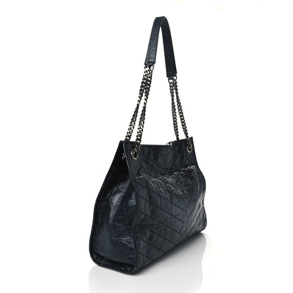 Saint Laurent Crinkled Calfskin Matelasse Monogram Medium Niki Shopper Tote Deep Marine 3 of 10