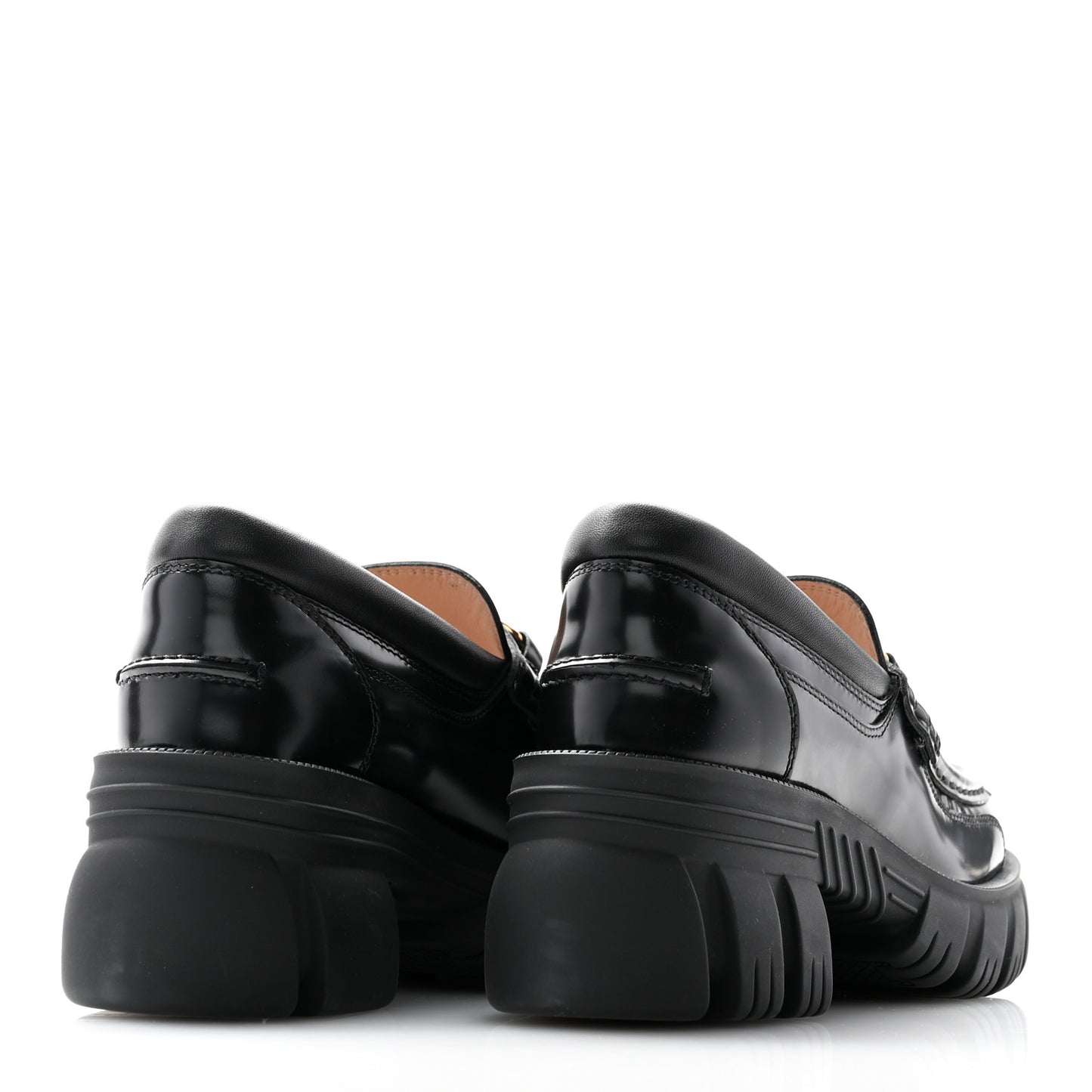 Magnum Calfskin Nappa Samoa Womens Horsebit Platform Chunky Lug Sole 40mm Loafers 35.5 Black