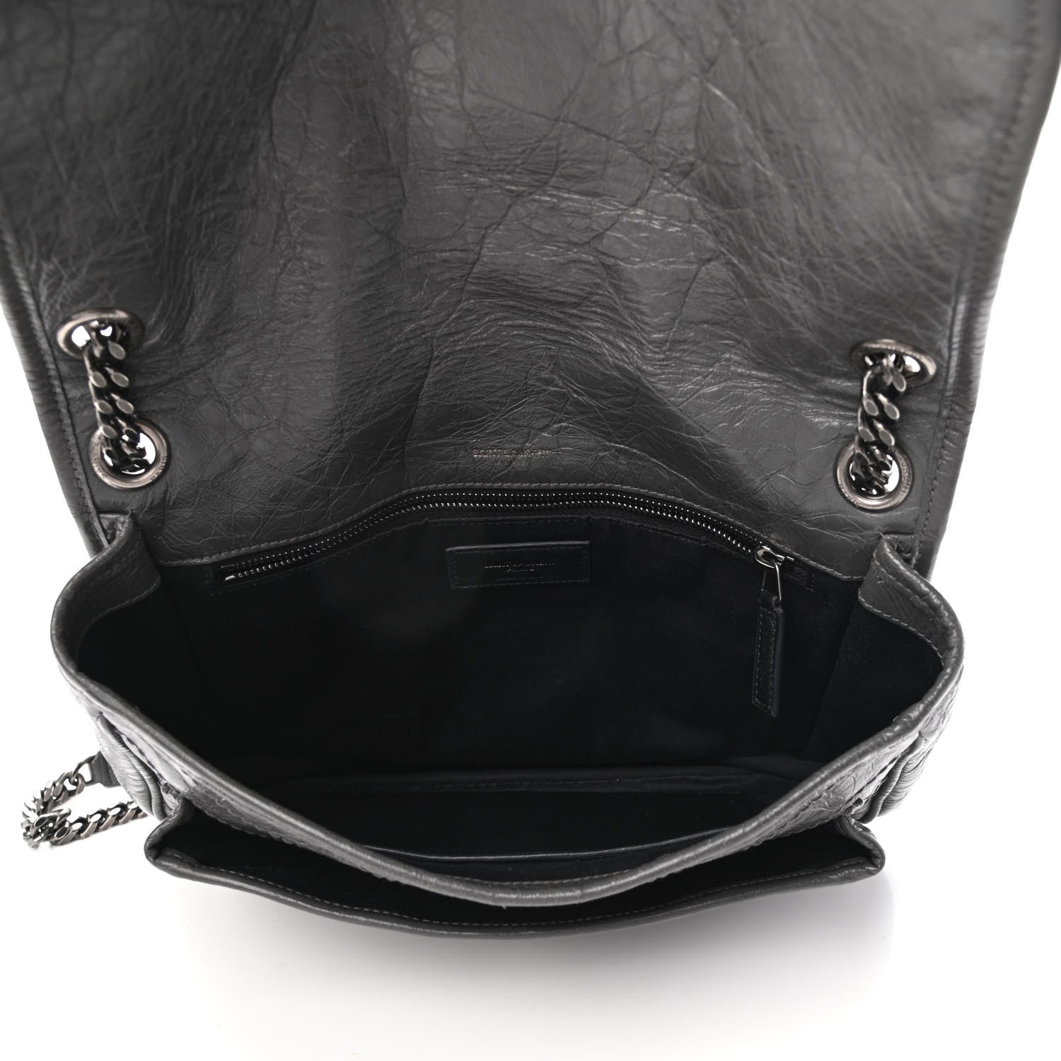 Saint Laurent Crinkled Calfskin Matelasse Monogram Medium Niki Chain Satchel Storm 5 of 7