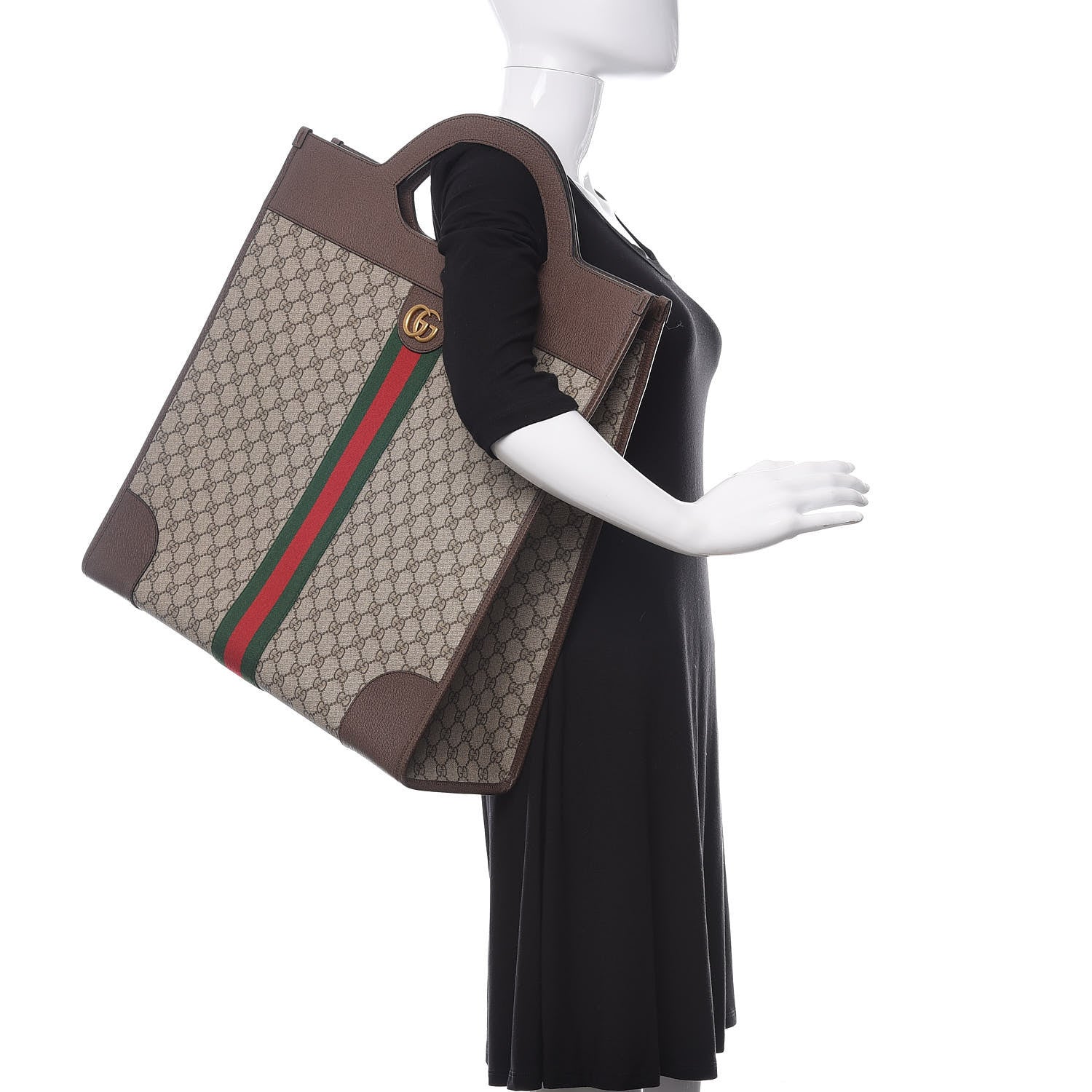 Gucci GG Supreme Monogram Textured Calfskin Web Medium Ophidia Slip Handle Tote Beige Ebony New Acero 2 of 10