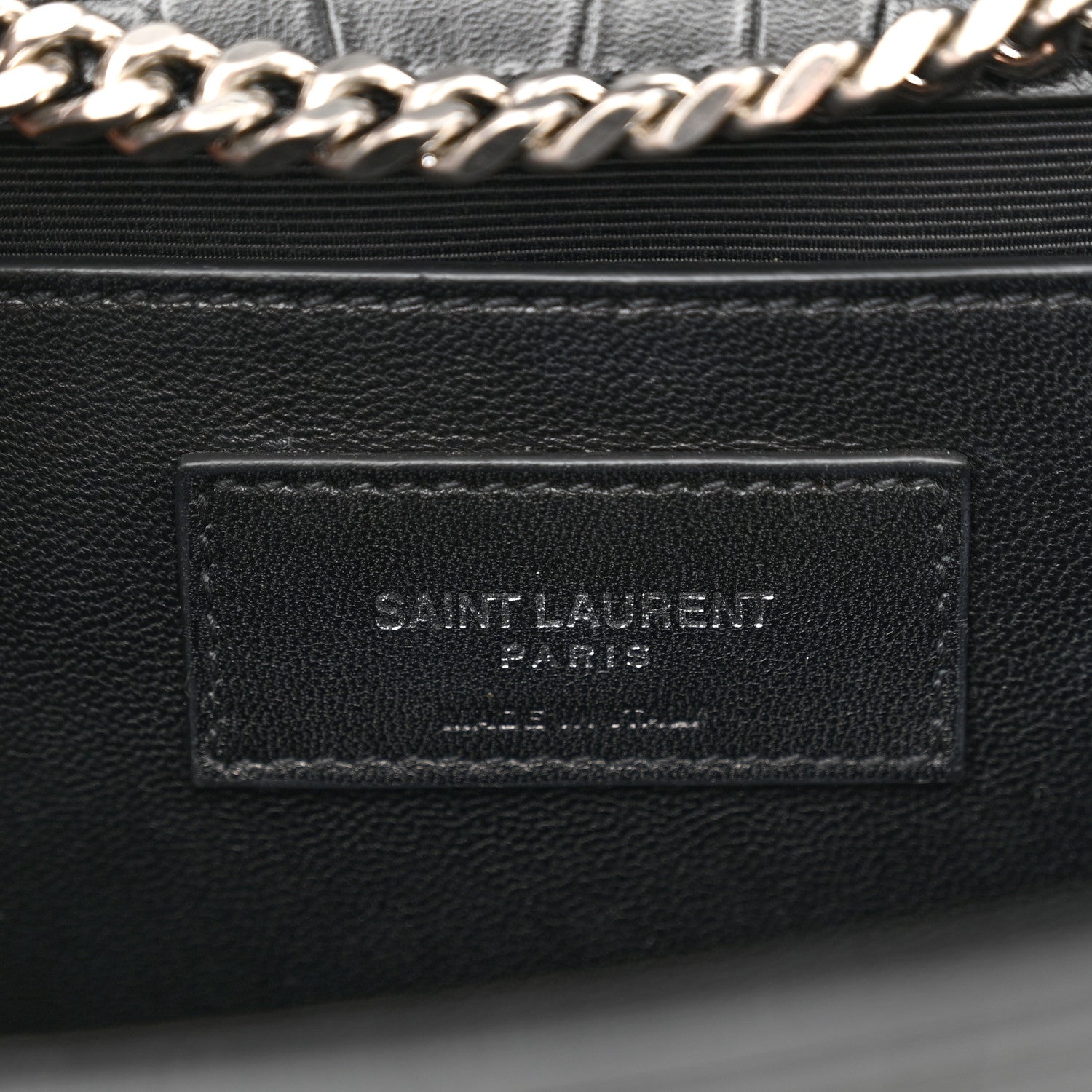 Saint Laurent Calfskin Crocodile Embossed Medium Classic Monogram Kate Tassel Satchel Black 6 of 11