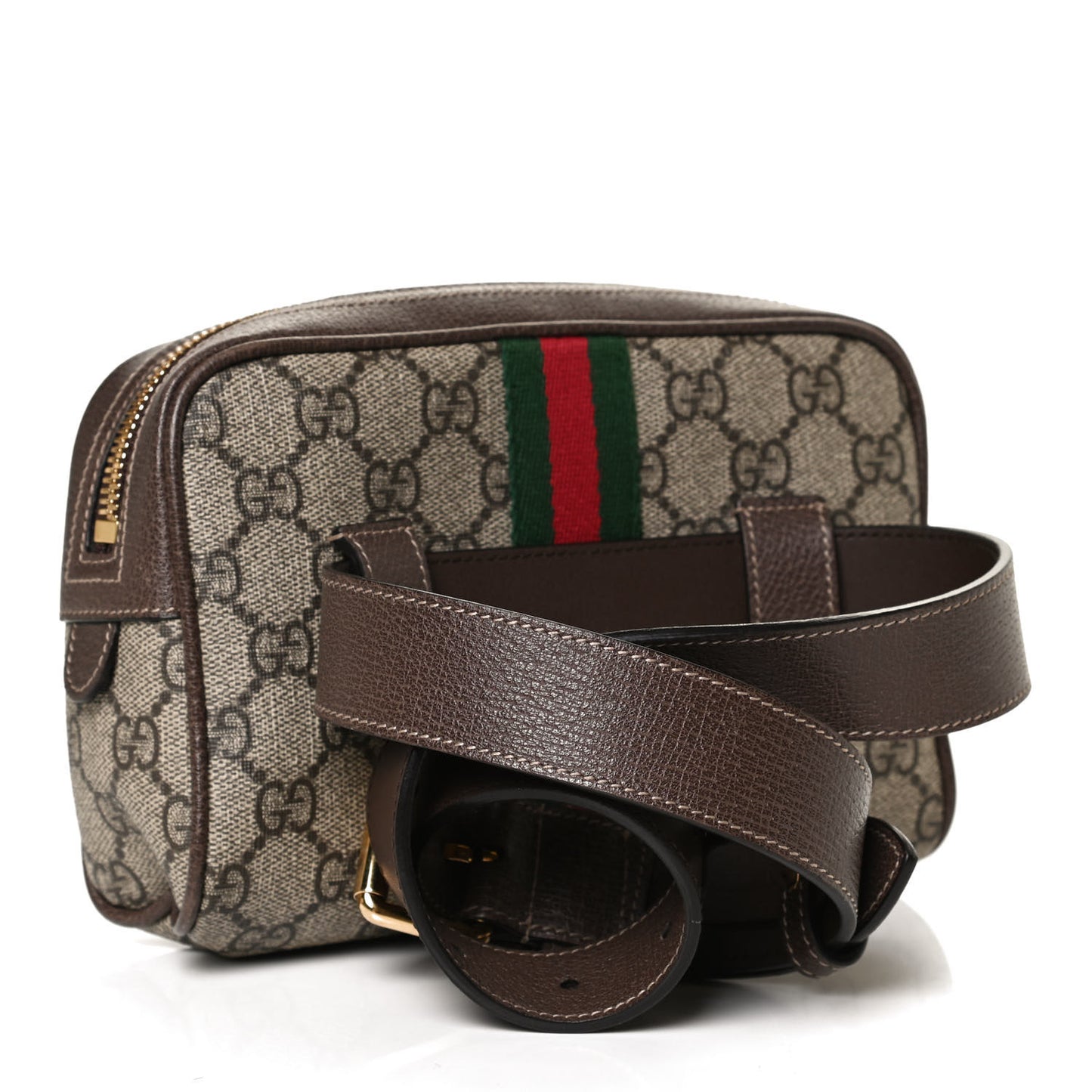 GG Supreme Monogram Web Small Ophidia Belt Bag 75 30 Dark Brown