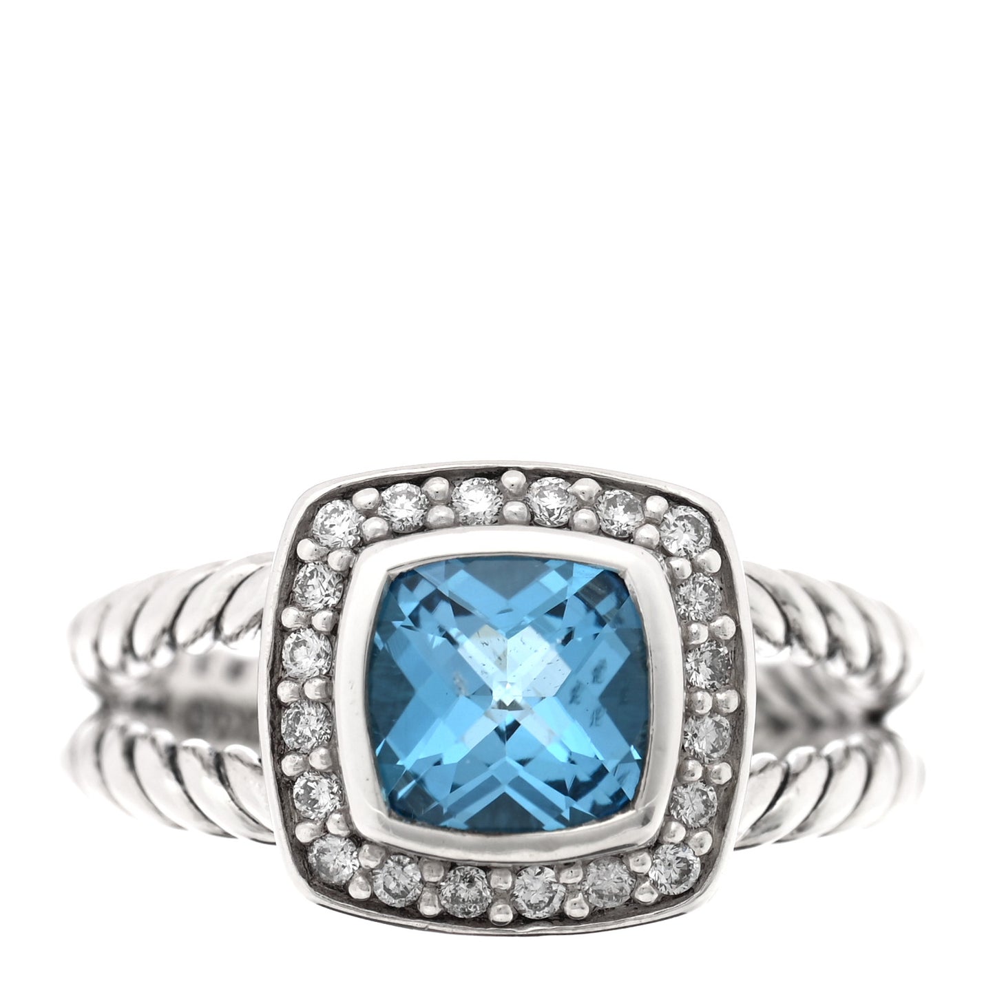 Sterling Silver Diamond Blue Topaz 7mm Petite Albion Ring 52 6
