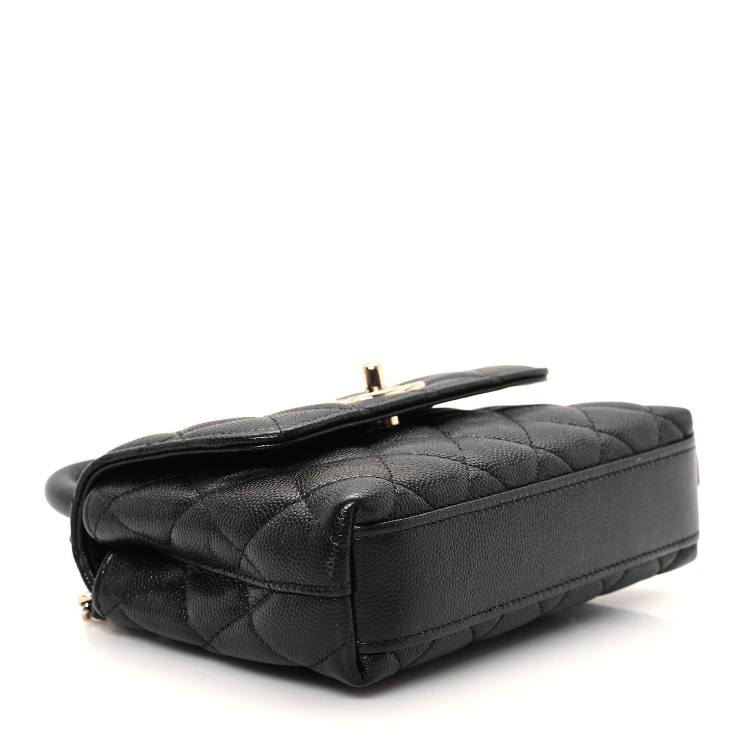 Caviar Quilted Coco Handle Clutch With Chain Black