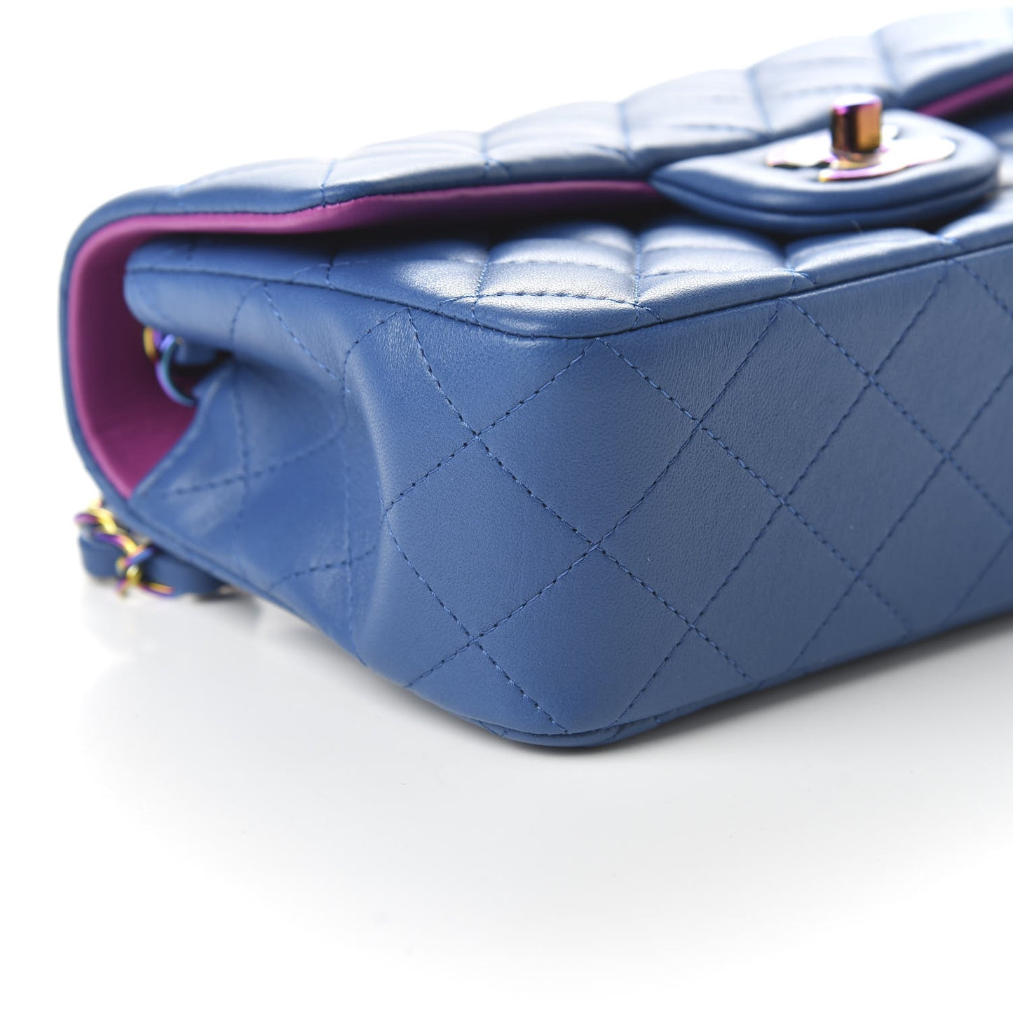 Lambskin Quilted Mini Rectangular Flap Blue Purple