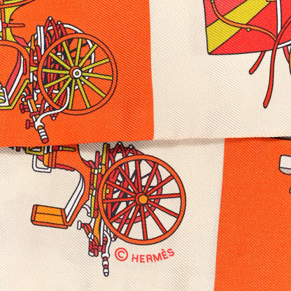 Hermes Silk Les Voitures Exquises Twilly Orange Beige Kaki 3 of 4
