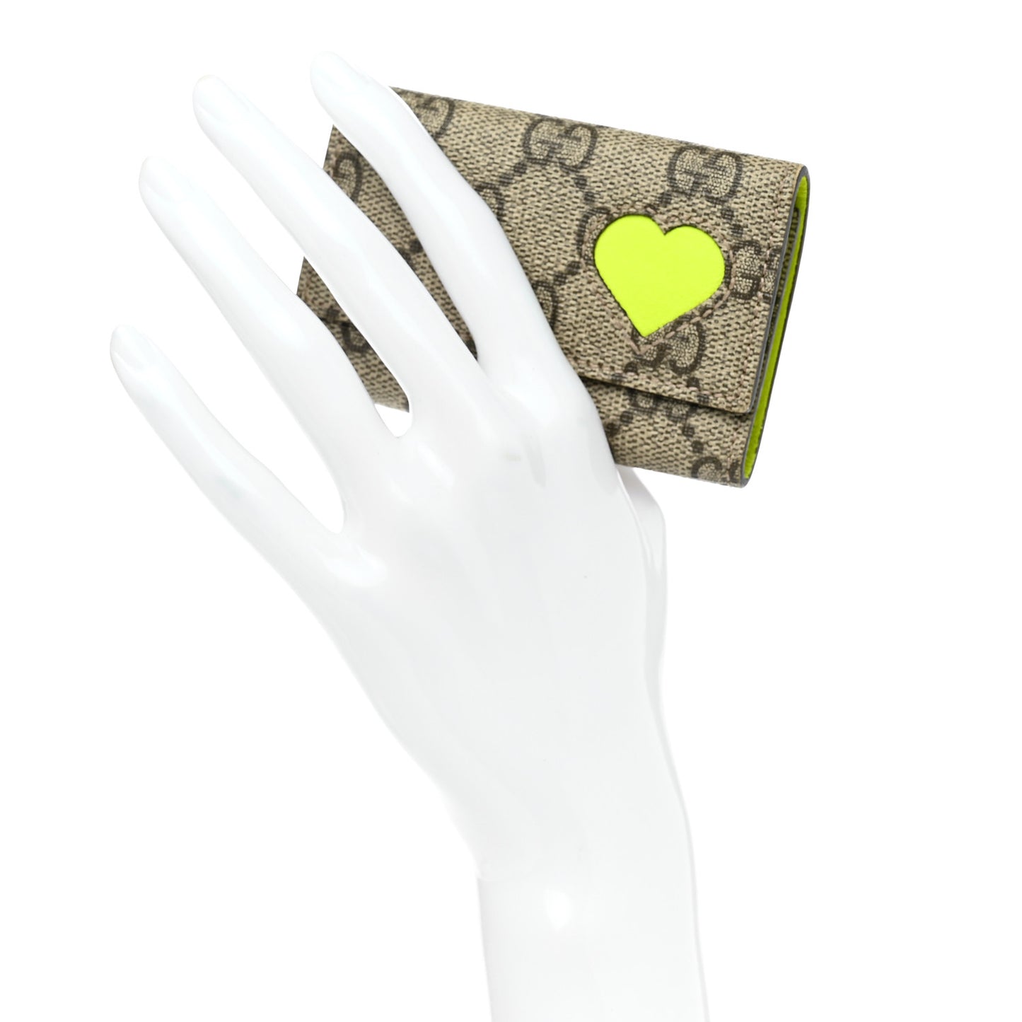 GG Supreme Monogram Heart 6 Key Holder Case Yellow Fluo
