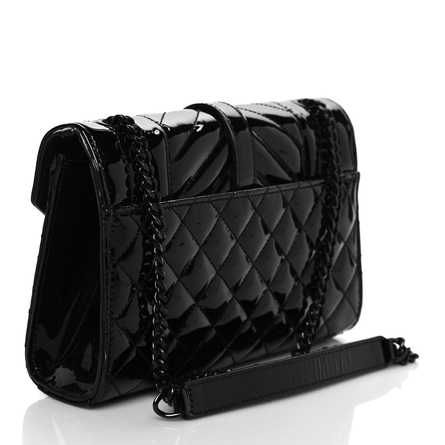 Patent Mixed Matelasse Triquilt Small Monogram Satchel Black