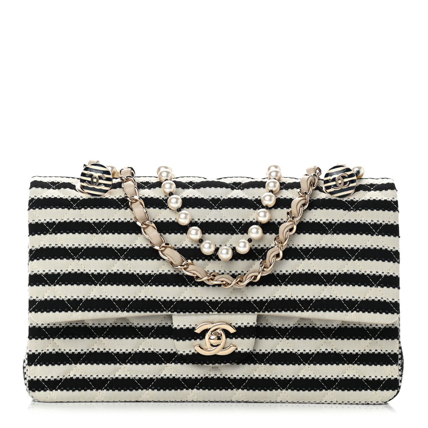 Chanel Jersey Quilted Medium Coco Sailor Flap Black White 1 of 11